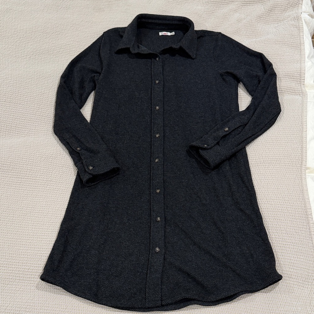 Faherty Black Button-Up Long Shirt Dress Size Small